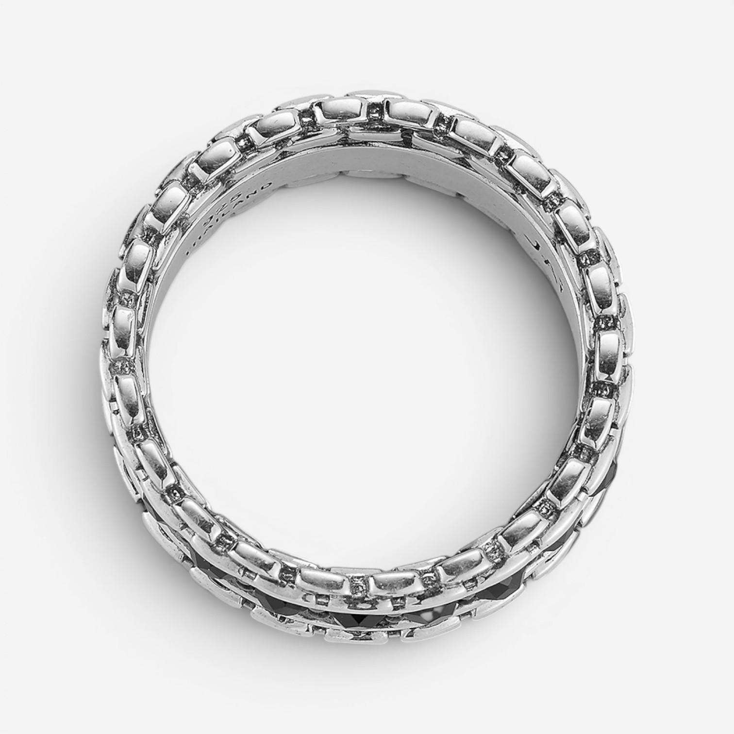 JAI Sterling Silver Black Spinel Box Chain Men's Band Ring JJH3043MR-BS