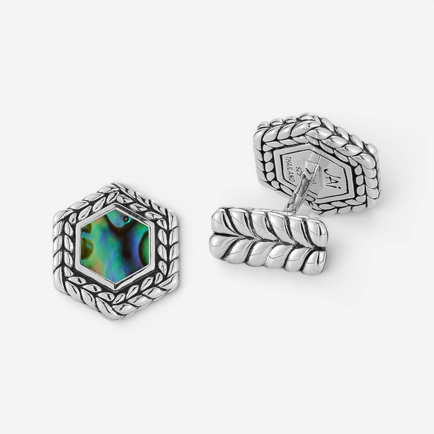 JAI Sterling Silver Abalone Hexagon Cufflinks JJH3044C-ABL