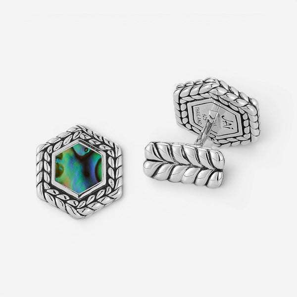 JAI Sterling Silver Abalone Hexagon Cufflinks JJH3044C-ABL