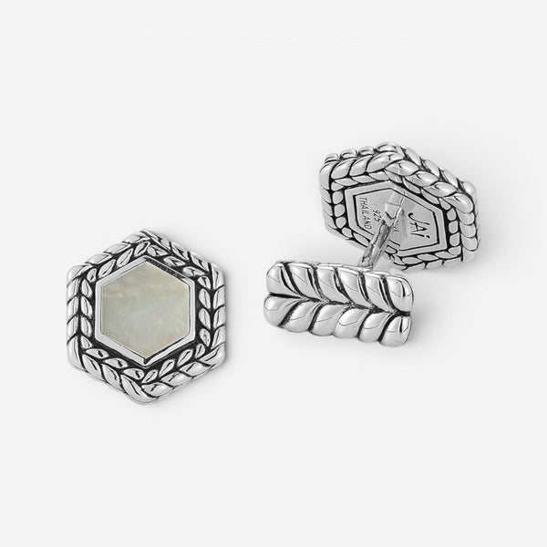 JAI Sterling Silver Mother of Pearl Hexagon Cufflinks JJH3044C-M