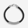 JAI Sterling Silver Black Leather Textured Station Men's Bracelet JJH3045MB-BK