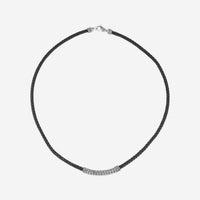 JAI Sterling Silver Leather Textured Station Black Men's Necklace JJH3045MN-BK