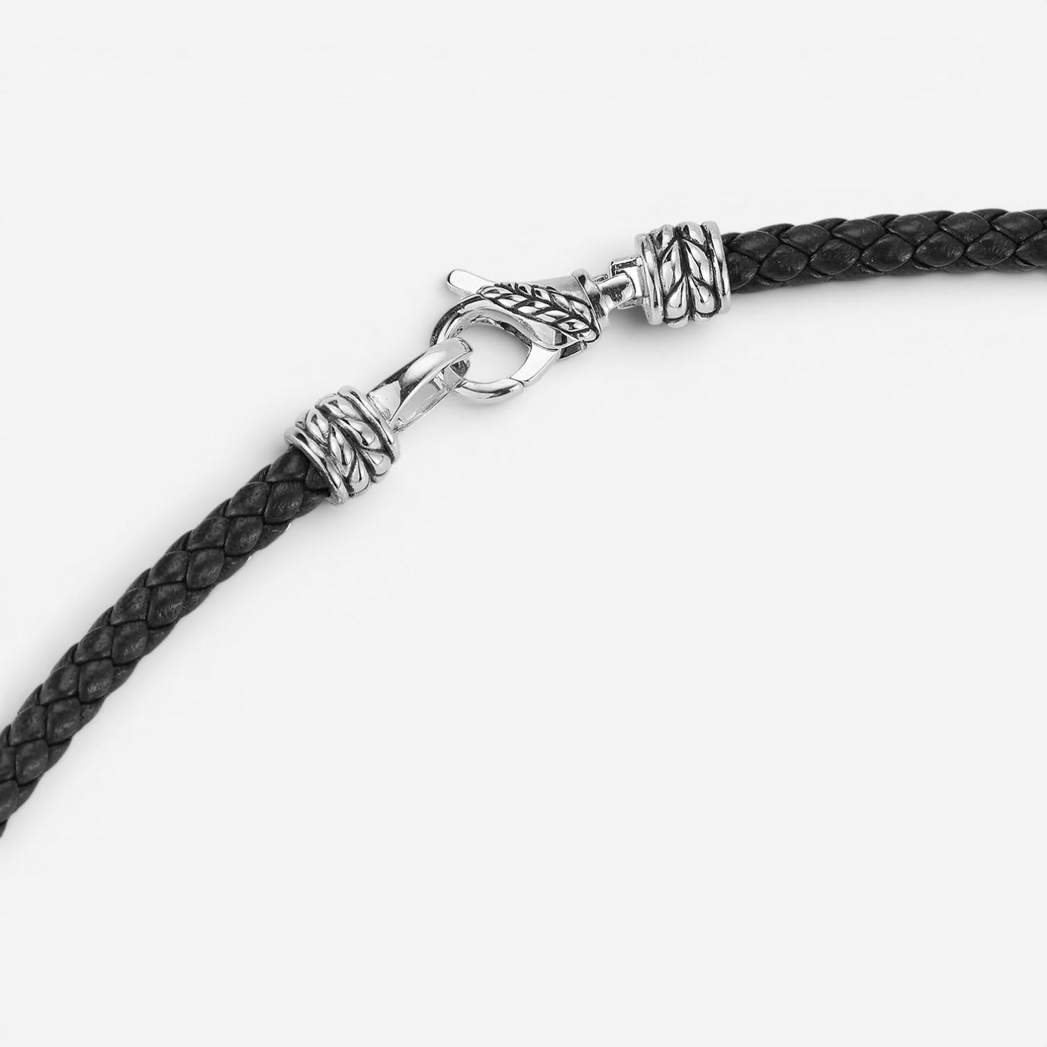 JAI Sterling Silver Leather Textured Station Black Men's Necklace JJH3045MN-BK