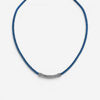 JAI Sterling Silver Leather Textured Station Blue Men's Necklace JJH3045MN-20-BL