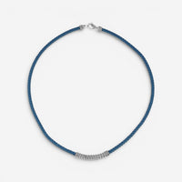 JAI Sterling Silver Leather Textured Station Blue Men's Necklace JJH3045MN-20-BL