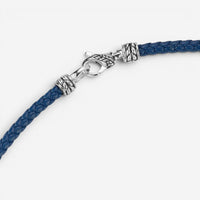 JAI Sterling Silver Leather Textured Station Blue Men's Necklace JJH3045MN-20-BL
