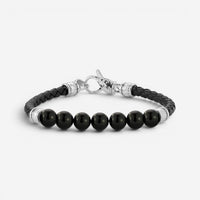 JAI Sterling Silver Black Onyx Leather Bead Men's Bracelet JJH3046MB-BO