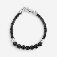 JAI Sterling Silver Black Onyx Leather Bead Men's Bracelet JJH3046MB-BO