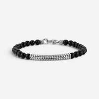 JAI Sterling Silver Black Onyx Textured Station Bead Men's Bracelet JJH3048MB-BO