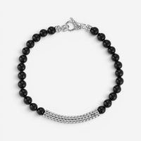 JAI Sterling Silver Black Onyx Textured Station Bead Men's Bracelet JJH3048MB-BO