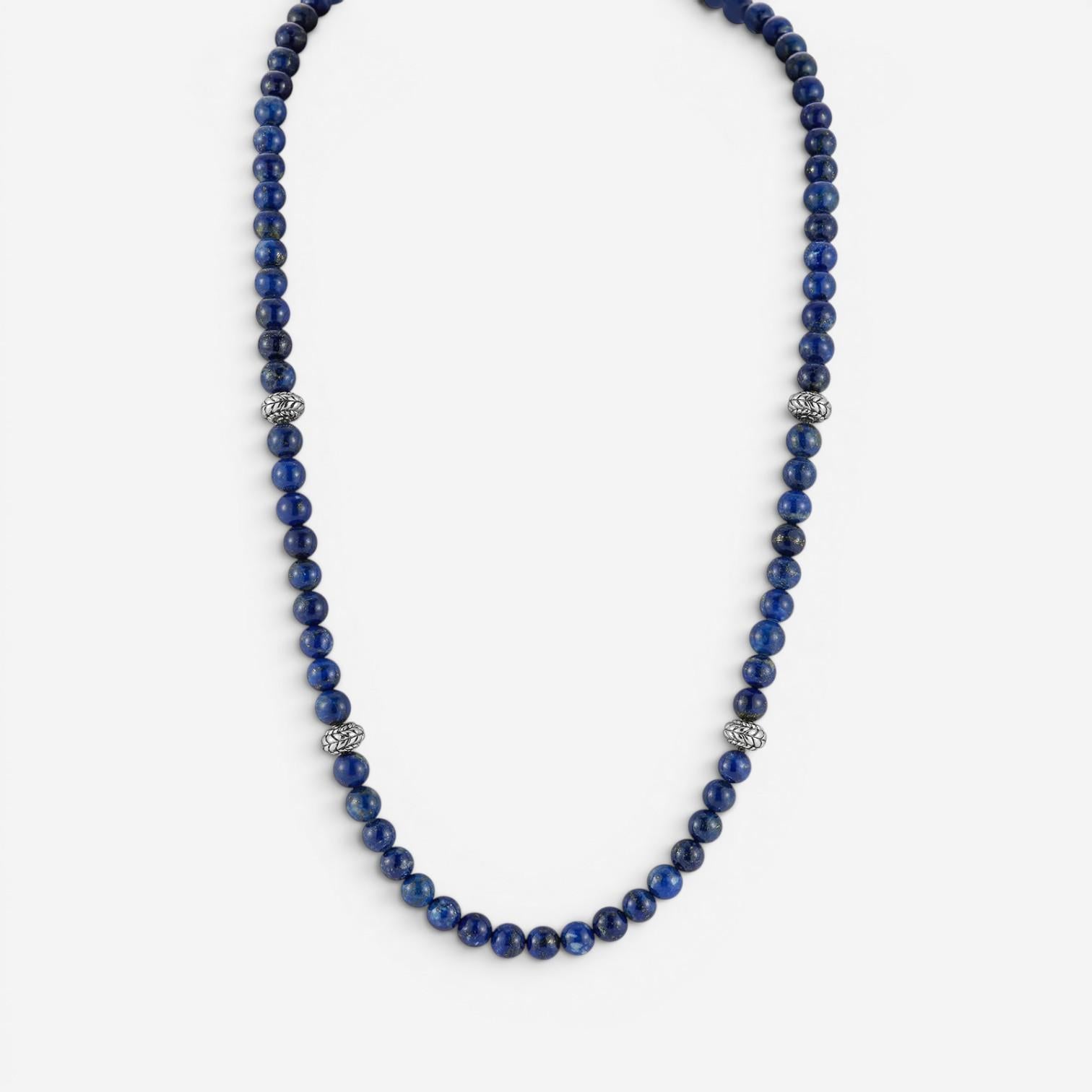 JAI Sterling Silver Lapis Lazuli Textured Station Bead Men's Necklace JJH3049MN-