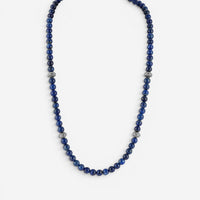 JAI Sterling Silver Lapis Lazuli Textured Station Bead Men's Necklace JJH3049MN-