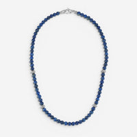 JAI Sterling Silver Lapis Lazuli Textured Station Bead Men's Necklace JJH3049MN-