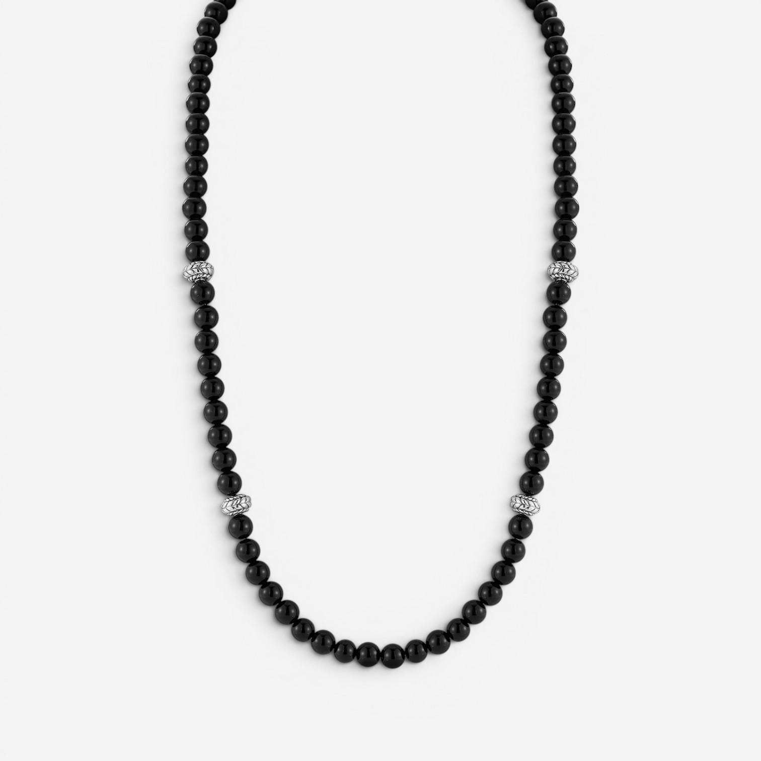 JAI Sterling Silver Black Onyx Textured Station Bead Men's Necklace JJH3049MN-BO