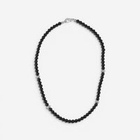 JAI Sterling Silver Black Onyx Textured Station Bead Men's Necklace JJH3049MN-BO