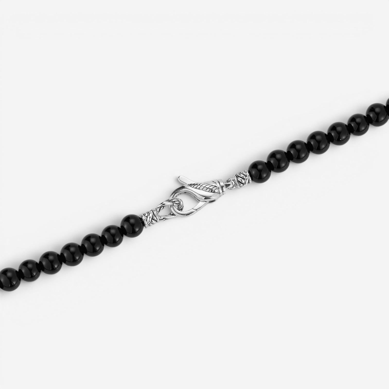 JAI Sterling Silver Black Onyx Textured Station Bead Men's Necklace JJH3049MN-BO