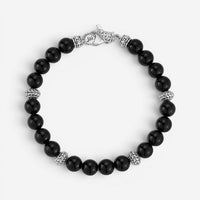 JAI Sterling Silver Black Onyx Textured Station Bead Men's Bracelet JJH3050MB-BO