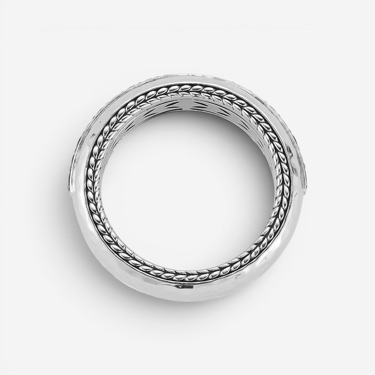 JAI Sterling Silver Black Spinel Hammered Men's Band Ring JJH3053MR-BS