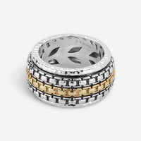 JAI Sterling Silver & 14K Yellow Gold Artisan Textured Band Men's Ring JJH3056MR