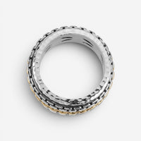 JAI Sterling Silver & 14K Yellow Gold Artisan Textured Band Men's Ring JJH3056MR