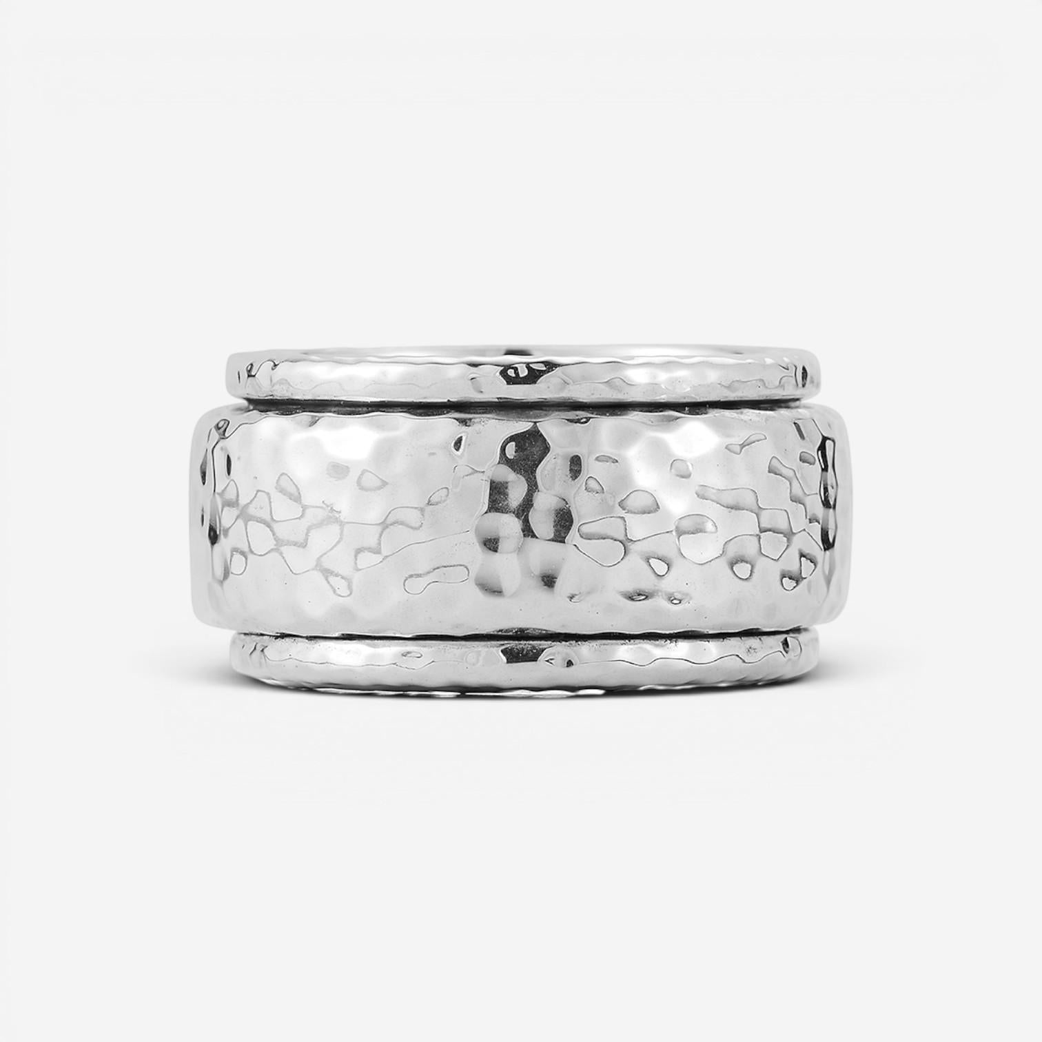JAI Sterling Silver Artisan Hammered Spinner Men's Ring JJH3057MR