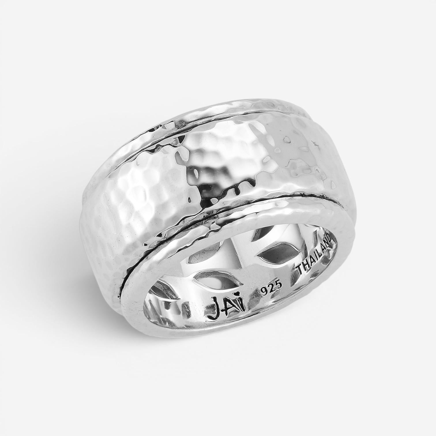 JAI Sterling Silver Artisan Hammered Spinner Men's Ring JJH3057MR