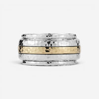JAI Sterling Silver & 14K Yellow Gold Artisan Hammered Spinner Men's Ring JJH305