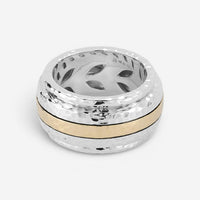 JAI Sterling Silver & 14K Yellow Gold Artisan Hammered Spinner Men's Ring JJH305