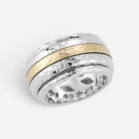 JAI Sterling Silver & 14K Yellow Gold Artisan Hammered Spinner Men's Ring JJH305