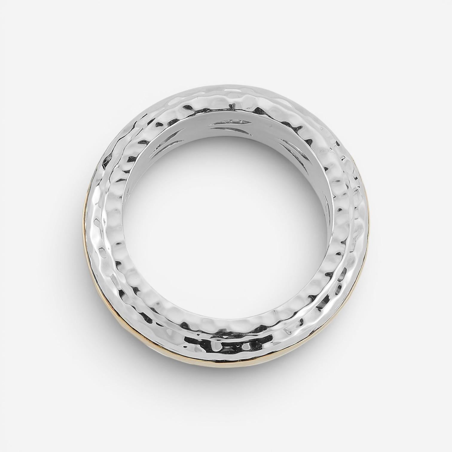 JAI Sterling Silver & 14K Yellow Gold Artisan Hammered Spinner Men's Ring JJH305