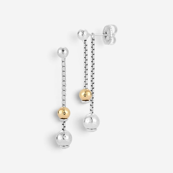 JAI Sterling Silver & 14K Yellow Gold Hammered Bead Dangle Earrings JJH3066EG
