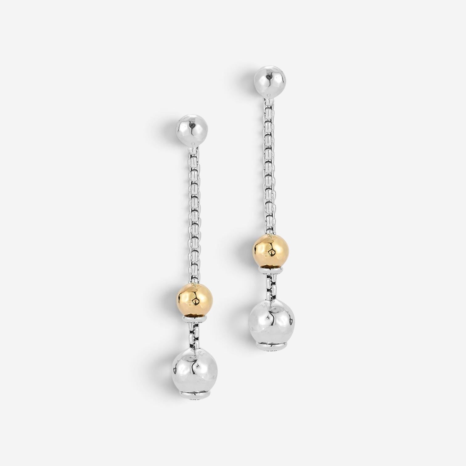 JAI Sterling Silver & 14K Yellow Gold Hammered Bead Dangle Earrings JJH3066EG