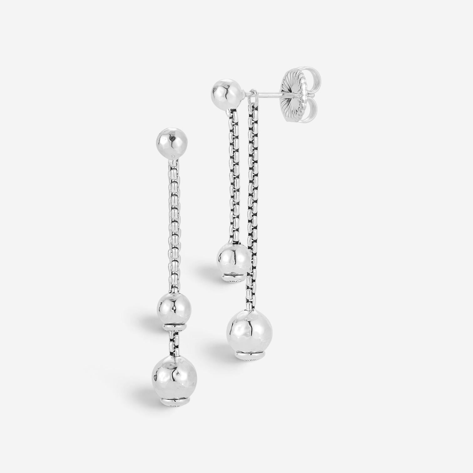 JAI Sterling Silver Hammered Bead & Box Chain Dangle Earrings JJH3066E