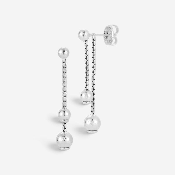 JAI Sterling Silver Hammered Bead & Box Chain Dangle Earrings JJH3066E