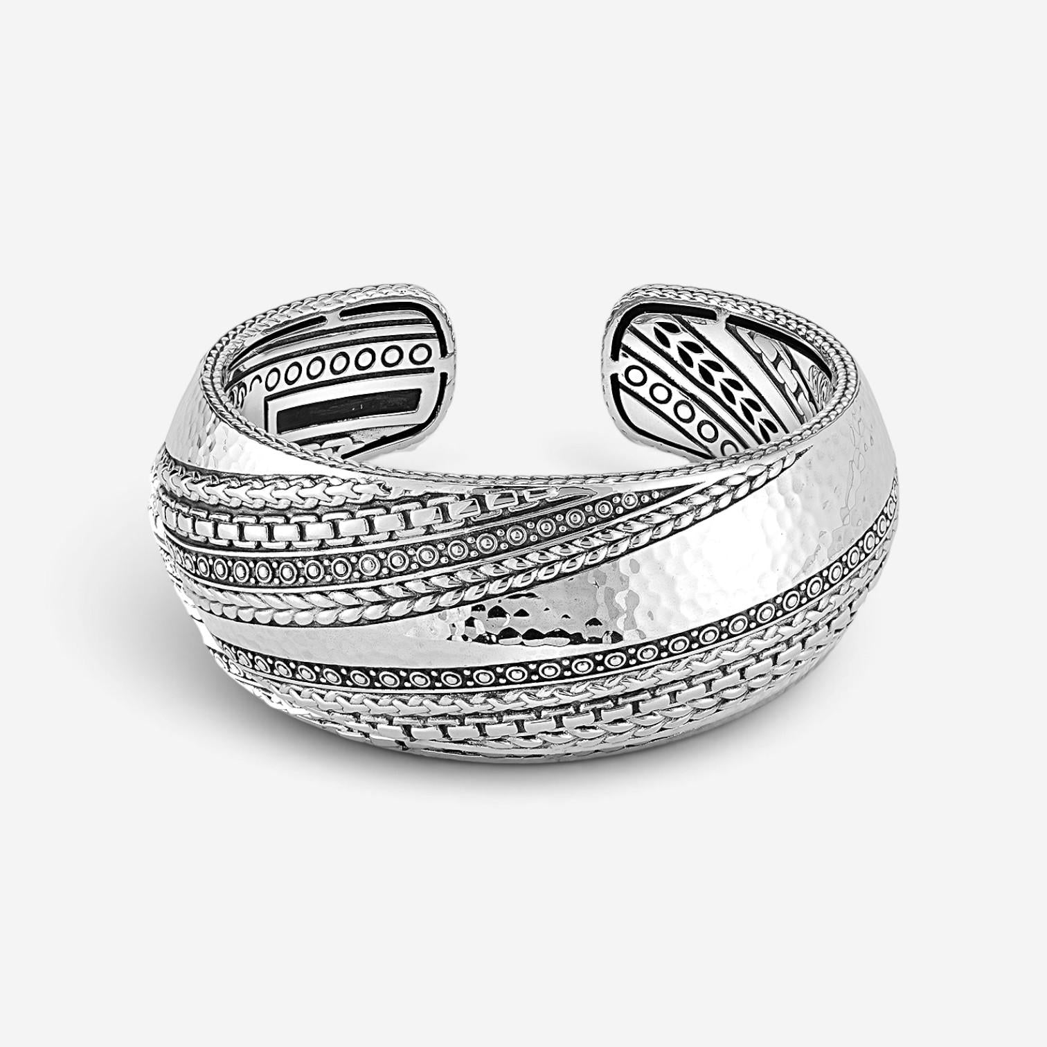 JAI Modern Artisan Sterling Silver Textured Cuff Bangle Bracelet JJH5004B