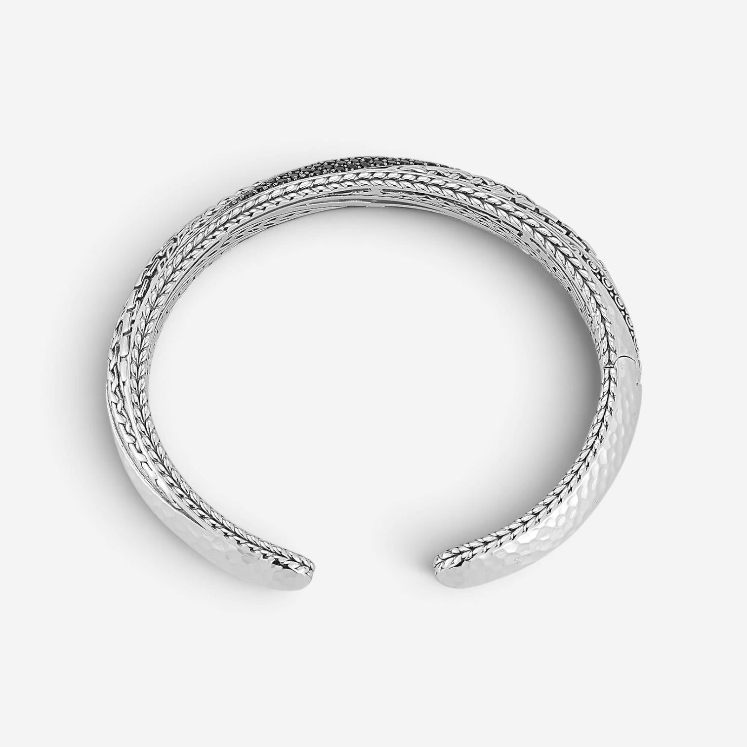 JAI Master Artisan Sterling Silver Black Spinel Cuff Bangle Bracelet JJH5005B-BS