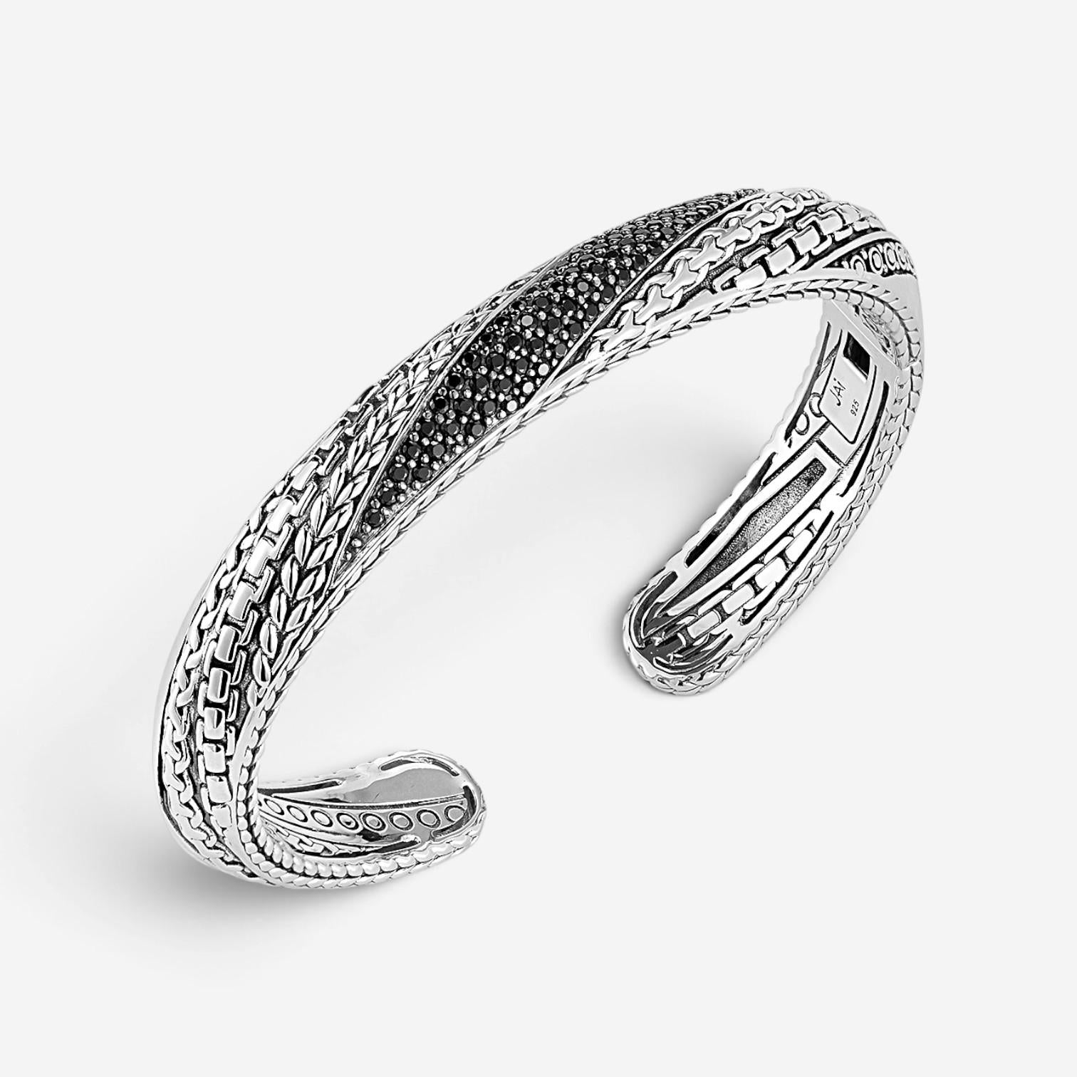 JAI Master Artisan Sterling Silver Black Spinel Cuff Bangle Bracelet JJH5005B-BS