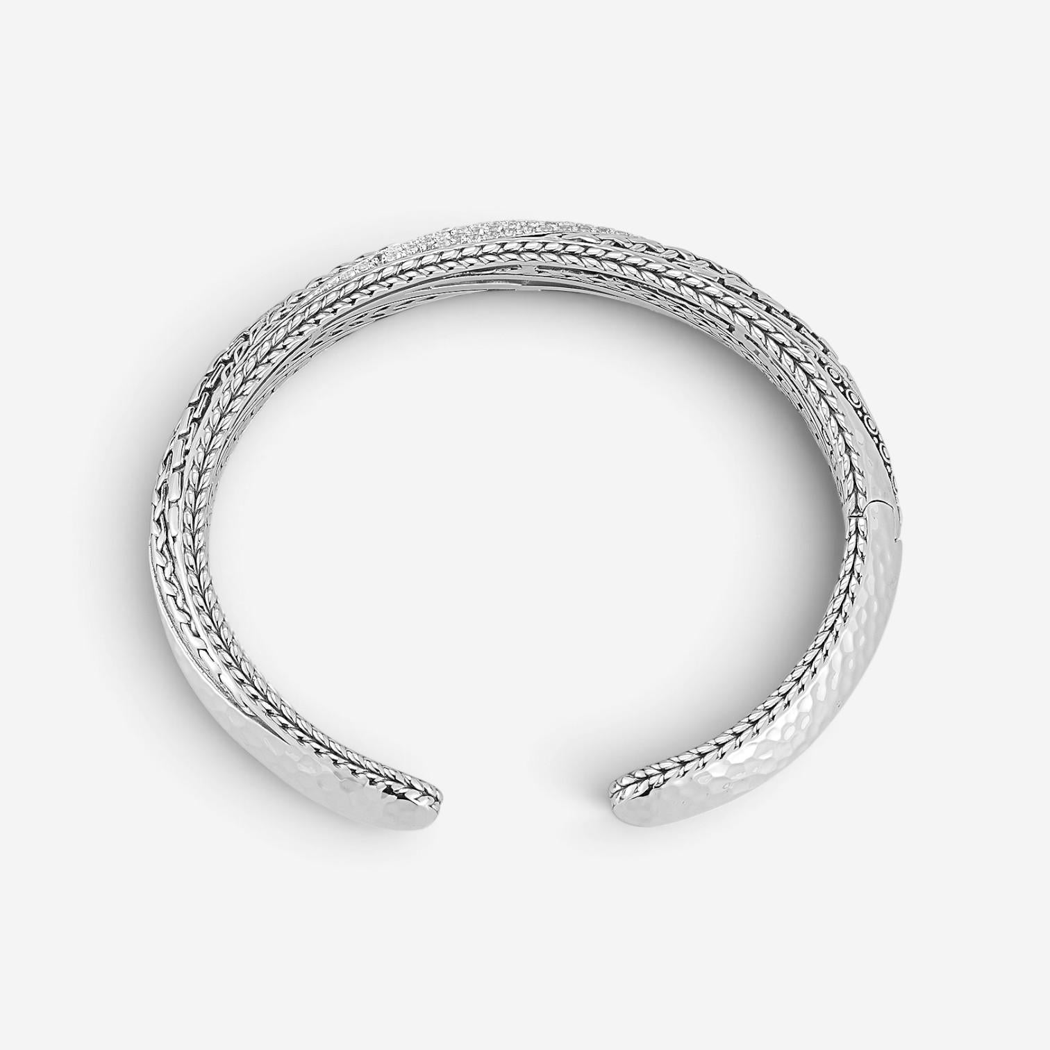 JAI Master Artisan Sterling Silver White Topaz Cuff Bangle Bracelet JJH5005B-WT