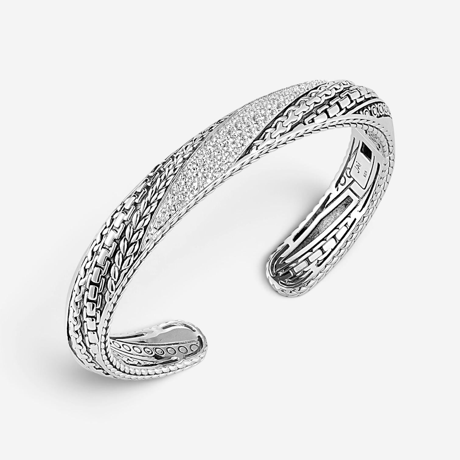 JAI Master Artisan Sterling Silver White Topaz Cuff Bangle Bracelet JJH5005B-WT