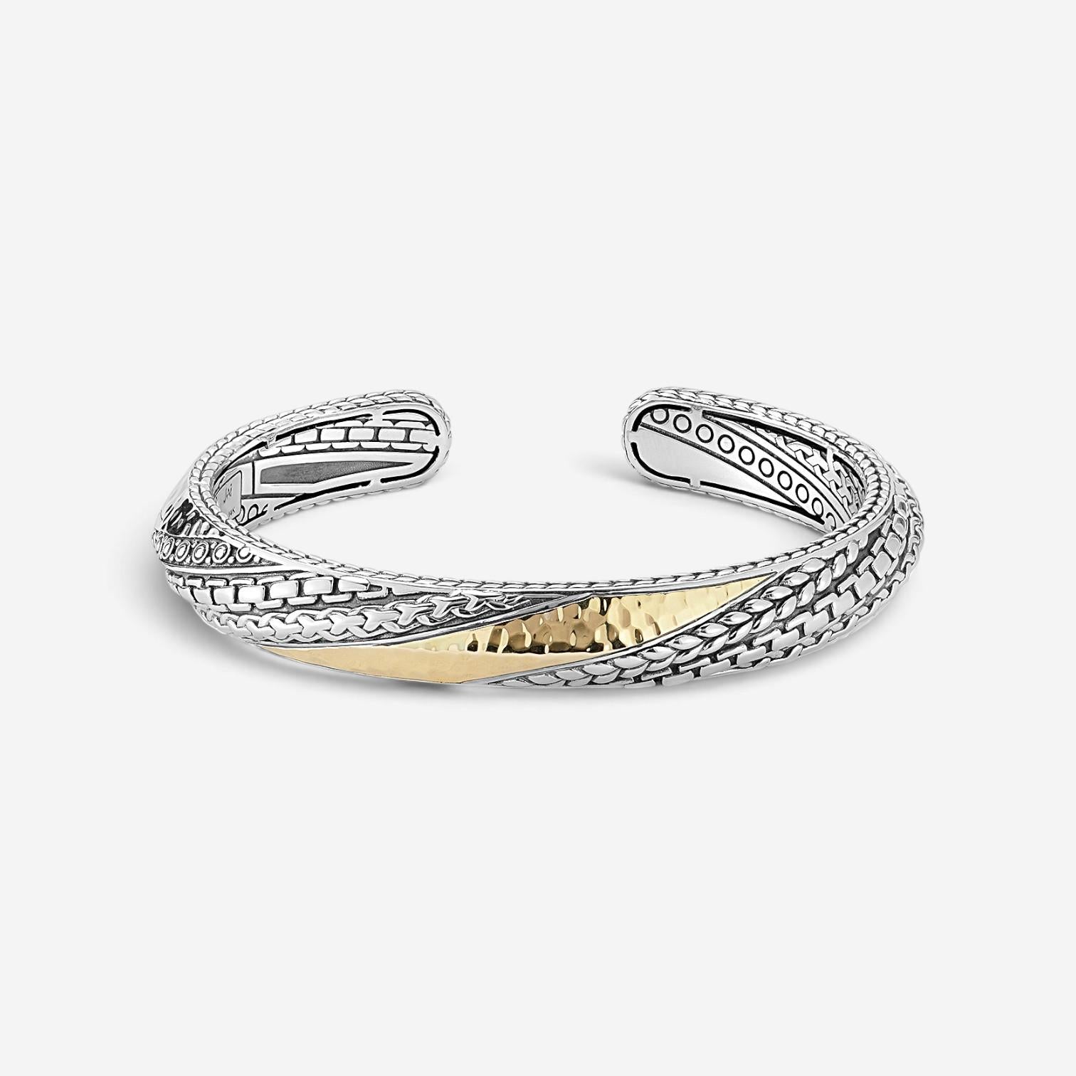 JAI Hammered Artisan Sterling Silver & 14K Yellow Gold Hinged Cuff Bracelet JJH5