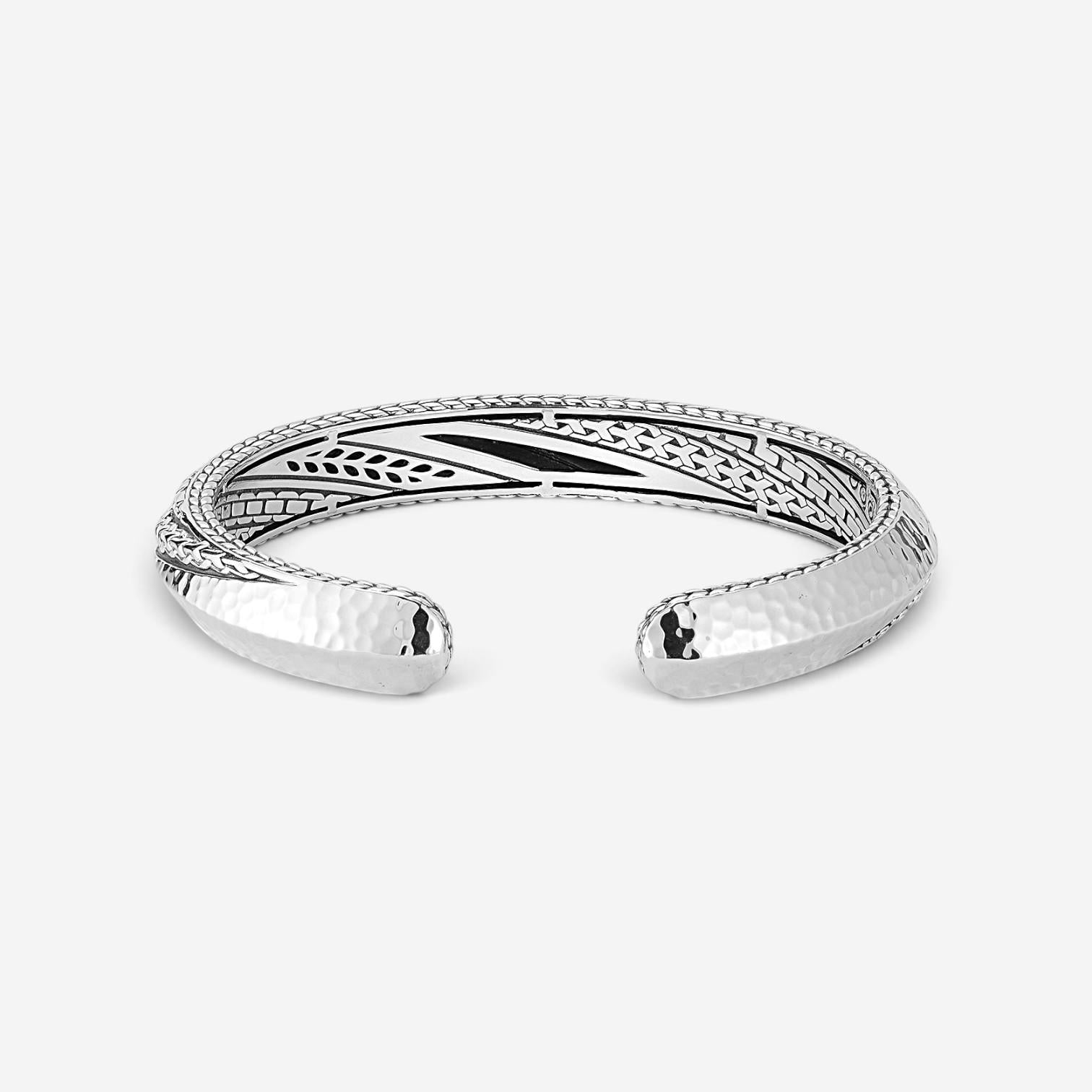 JAI Hammered Artisan Sterling Silver & 14K Yellow Gold Hinged Cuff Bracelet JJH5