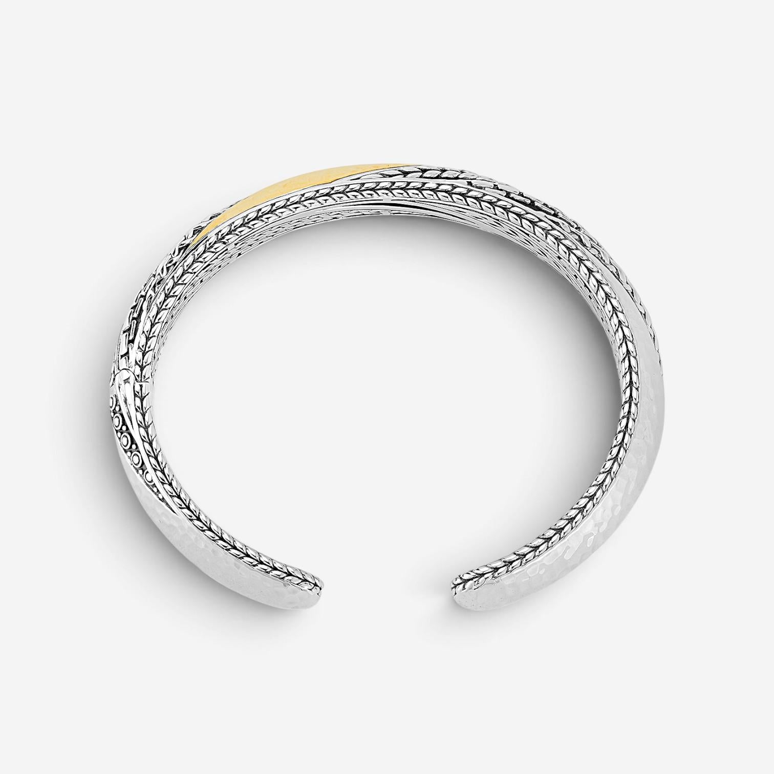 JAI Hammered Artisan Sterling Silver & 14K Yellow Gold Hinged Cuff Bracelet JJH5