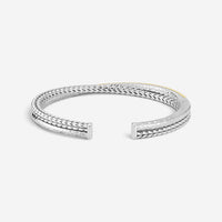 JAI Sterling Silver & 14K Yellow Gold Crossover Hinged Cuff Bangle Bracelet JJH5