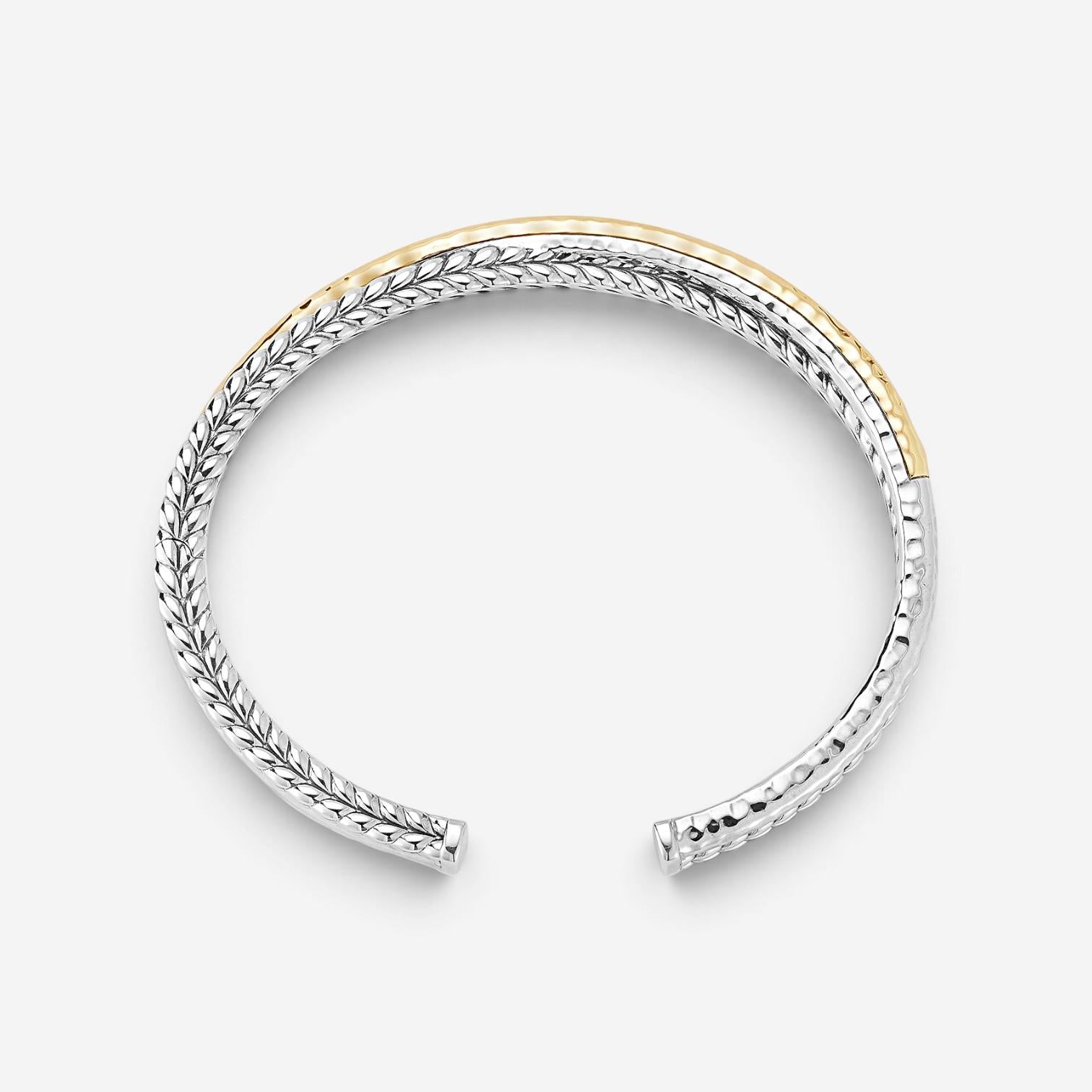 JAI Sterling Silver & 14K Yellow Gold Crossover Hinged Cuff Bangle Bracelet JJH5