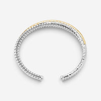 JAI Sterling Silver & 14K Yellow Gold Crossover Hinged Cuff Bangle Bracelet JJH5