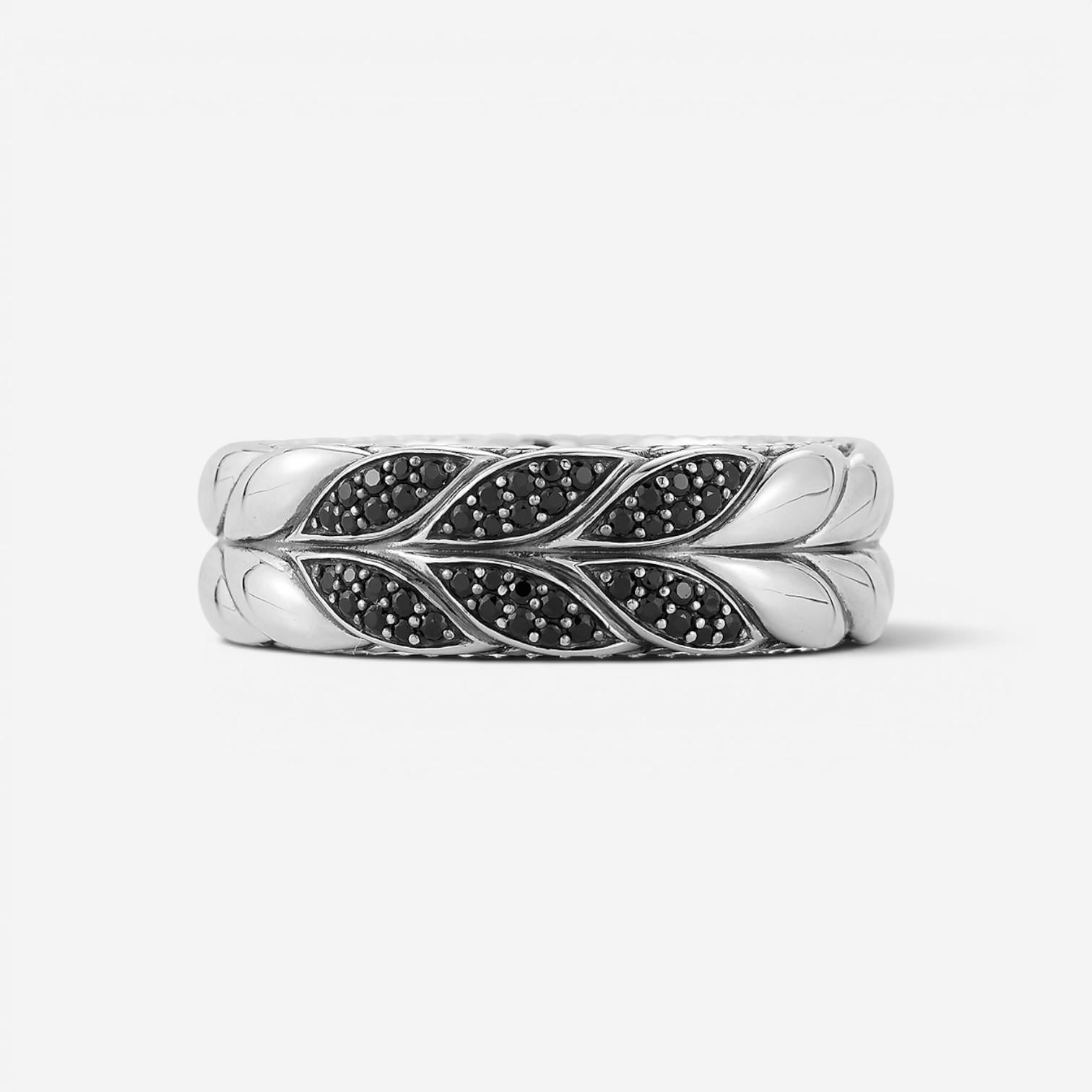 JAI Sterling Silver Black Spinel Basketweave Men's Band Ring JJH5020MR-BS