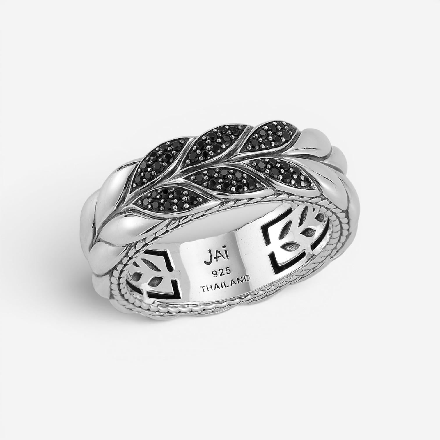 JAI Sterling Silver Black Spinel Basketweave Men's Band Ring JJH5020MR-BS