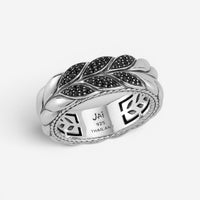 JAI Sterling Silver Black Spinel Basketweave Men's Band Ring JJH5020MR-BS