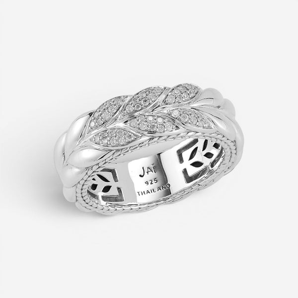 JAI Sterling Silver Diamond Basketweave Men's Band Ring JJH5020MR-DI