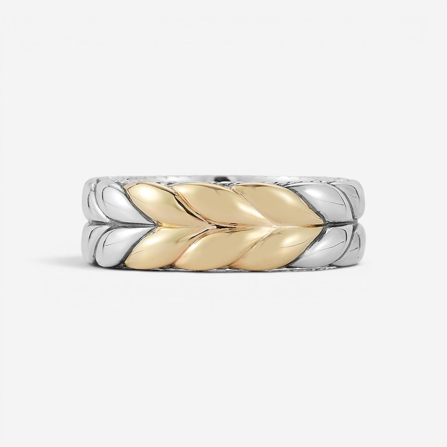 JAI Sterling Silver & 14K Yellow Gold Basketweave Band Men's Ring JJH5020MRG